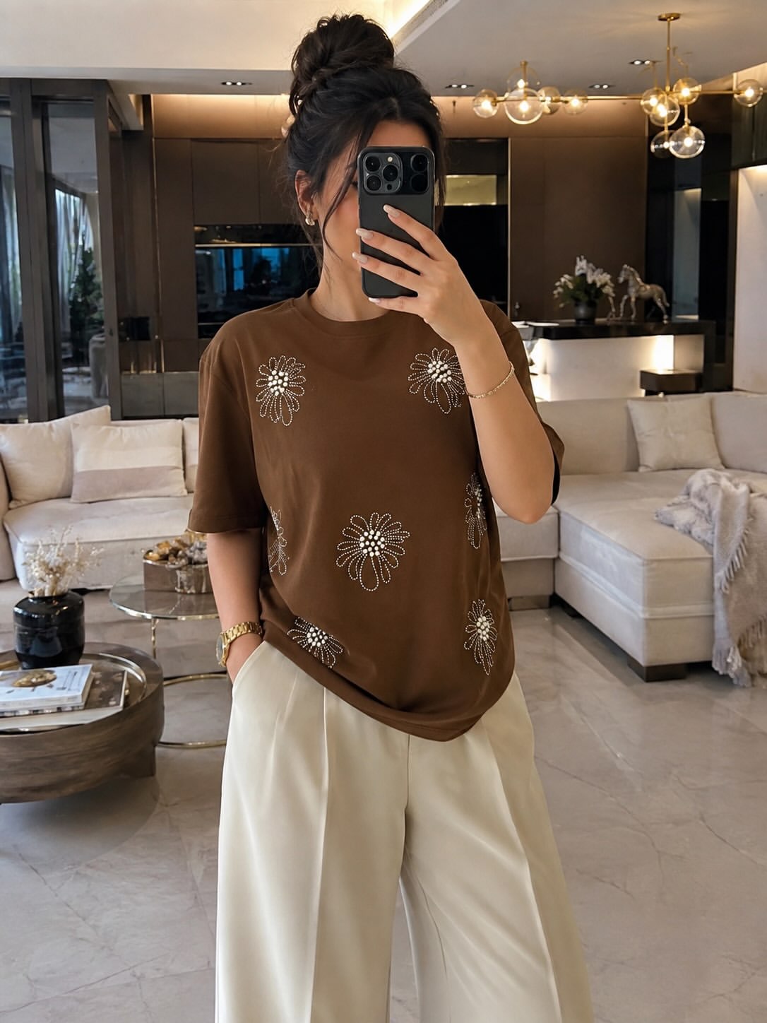 تیشرت نخ پنبه‌ مروارید گل